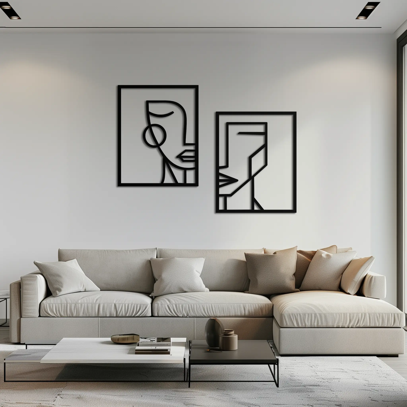 Abstract Faces Metal Wall Art - Modern Geometric Line Art Decor - KAF146 by Enova Art