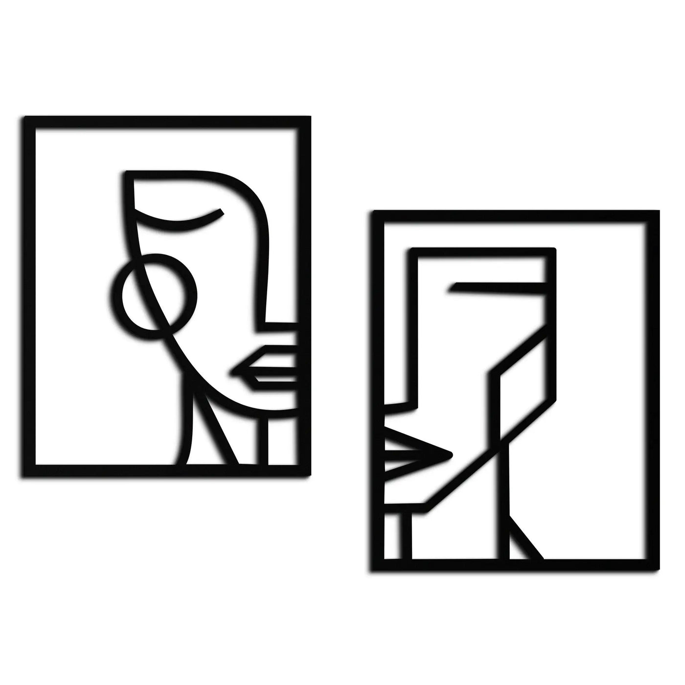 Abstract Faces Metal Wall Art - Modern Geometric Line Art Decor - KAF146 by Enova Art