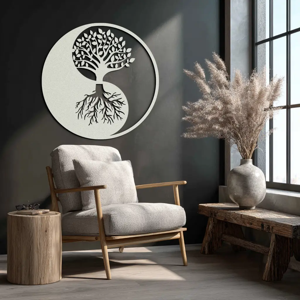 Yin-Yang Tree of Life Metal Wall Art - Harmonious Nature-Inspired Decor - KAF147 by Enova Art