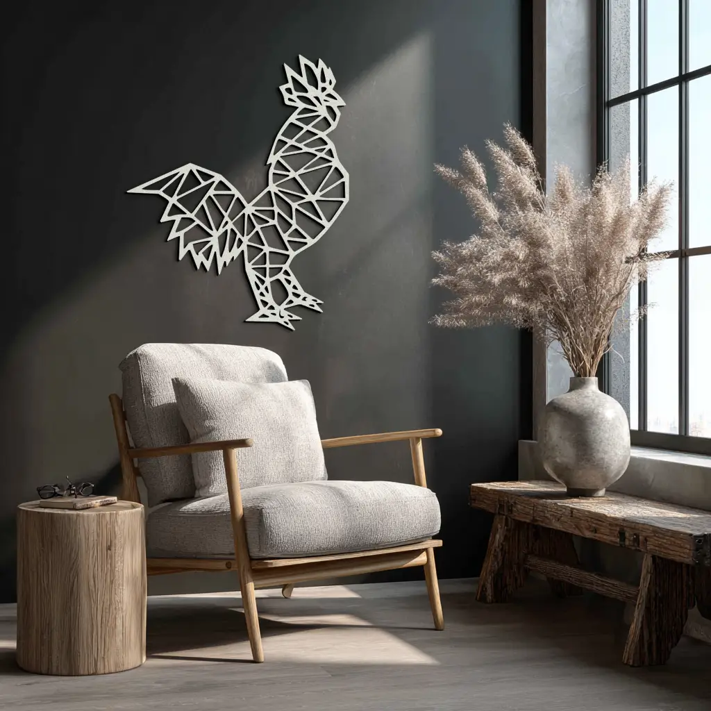 Geometric Rooster Metal Wall Art - Modern Farmhouse Decor - KAF149 by Enova Art