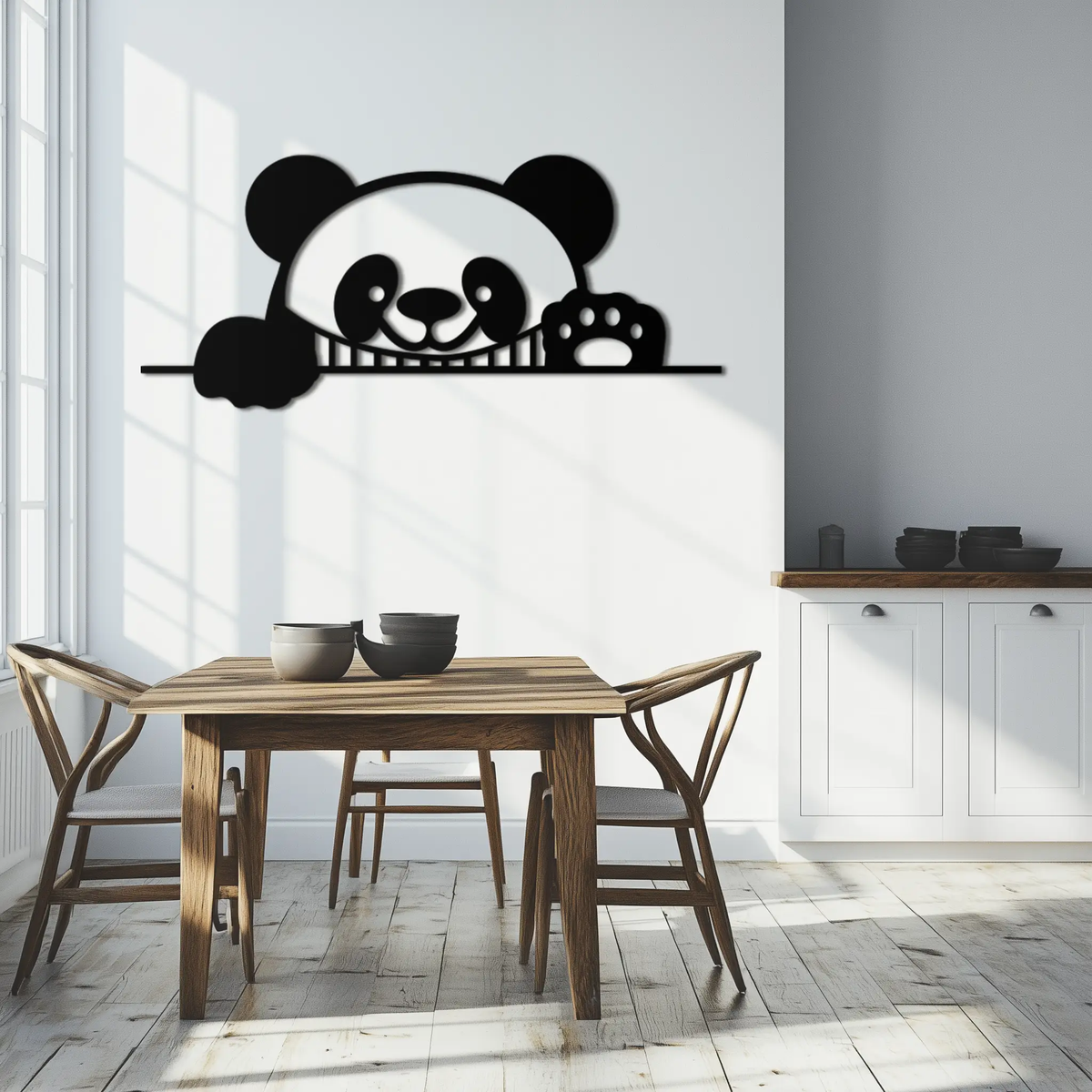 Geometric Panda Metal Wall Art - Playful Minimalist Steel Decor - KAF150 by Enova Art