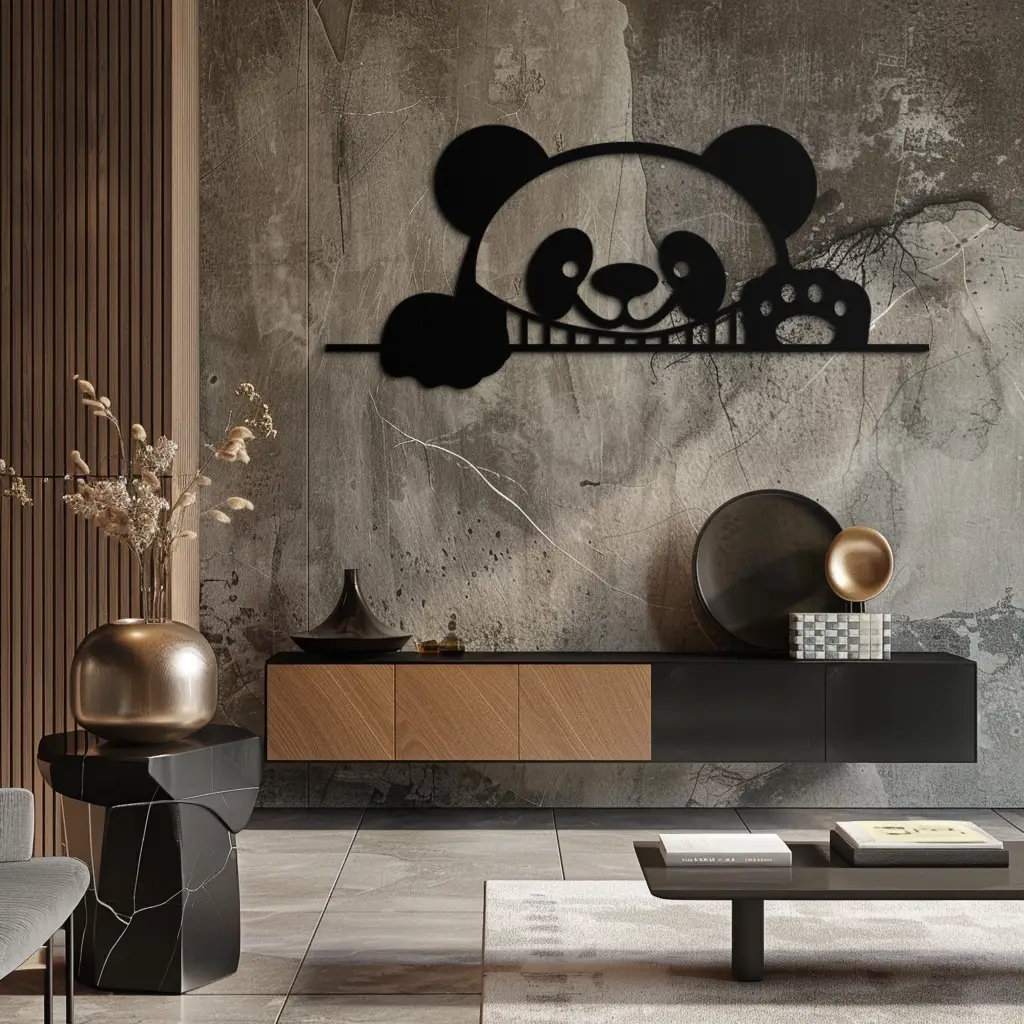 Geometric Panda Metal Wall Art - Playful Minimalist Steel Decor - KAF150 by Enova Art