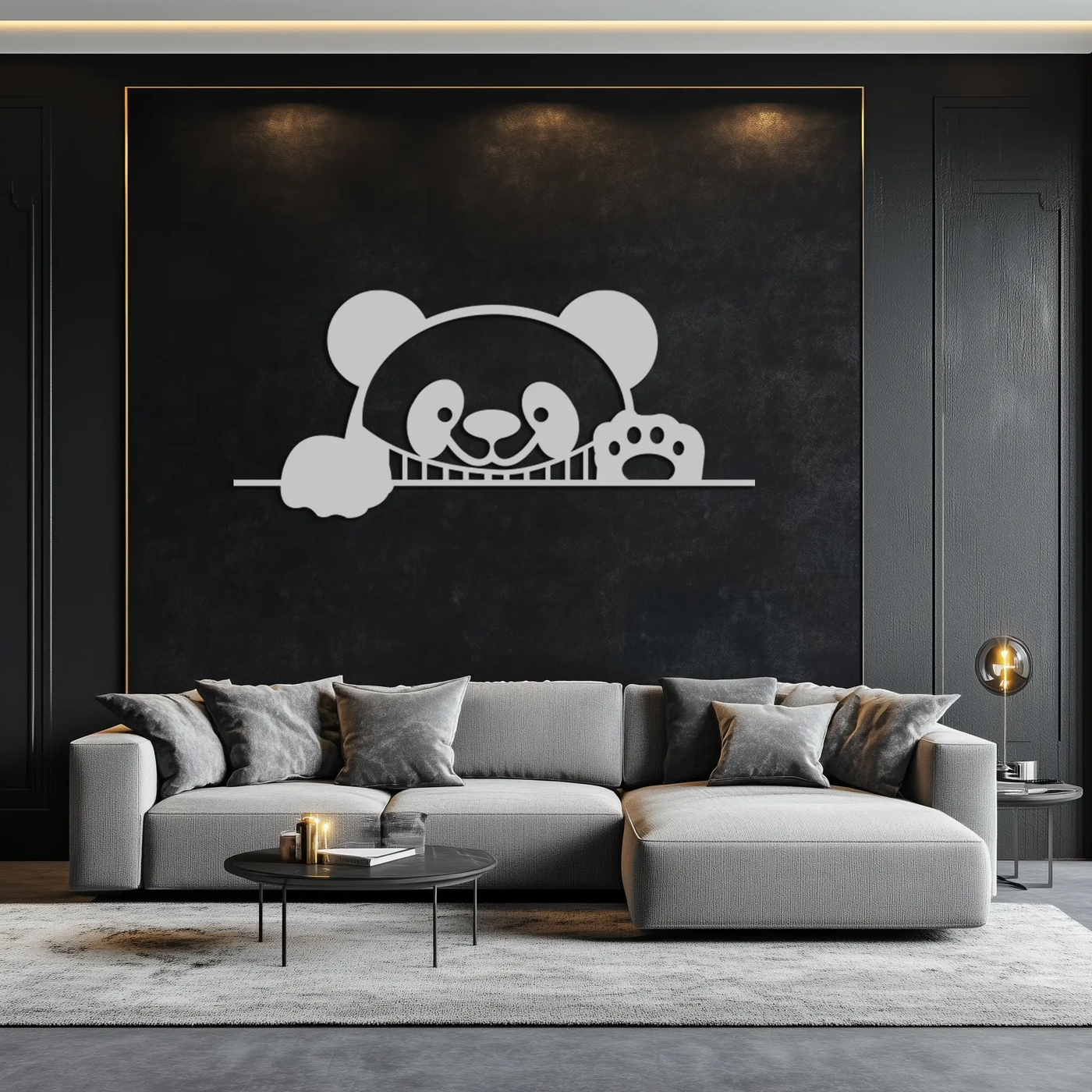 Geometric Panda Metal Wall Art - Playful Minimalist Steel Decor - KAF150 by Enova Art