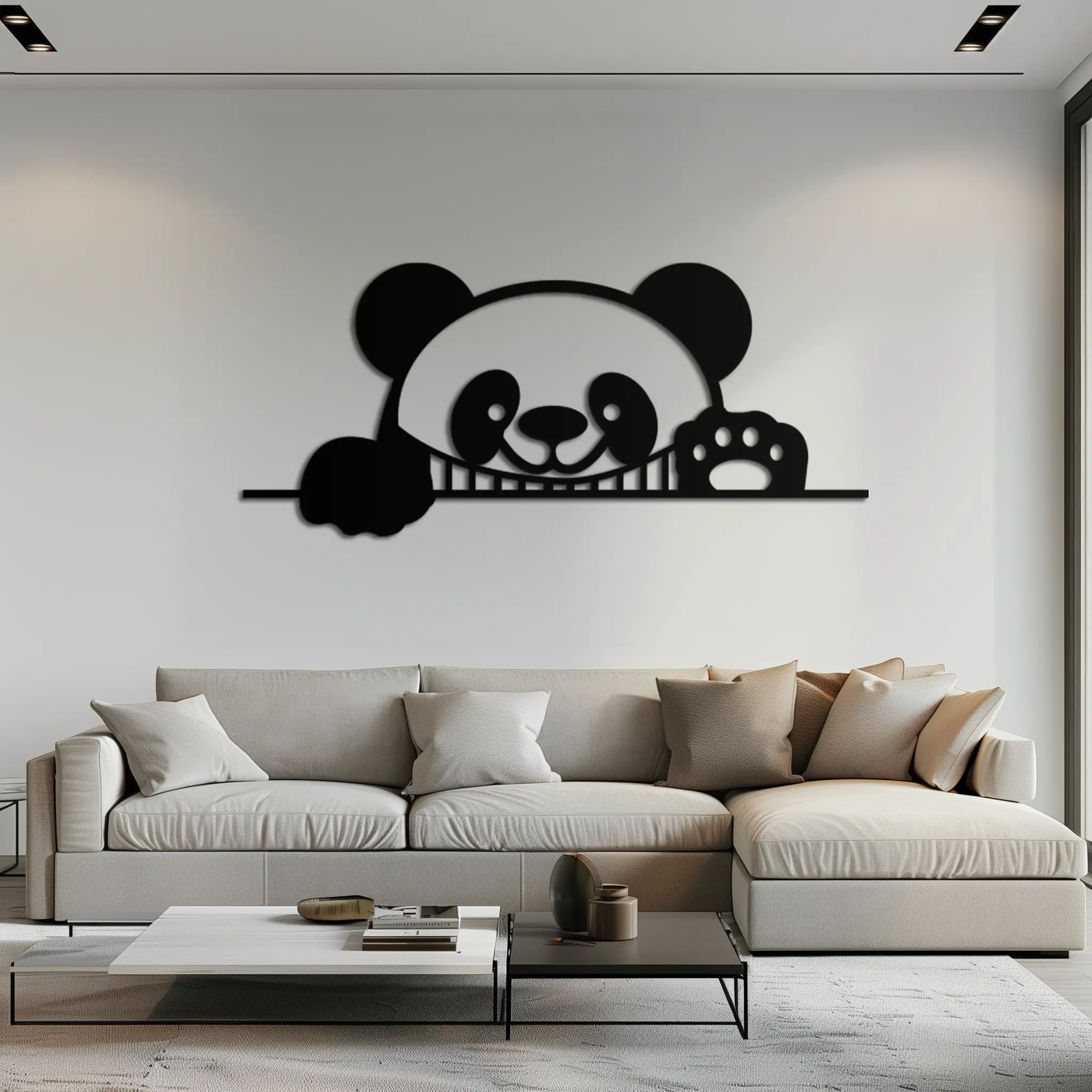 Geometric Panda Metal Wall Art - Playful Minimalist Steel Decor - KAF150 by Enova Art