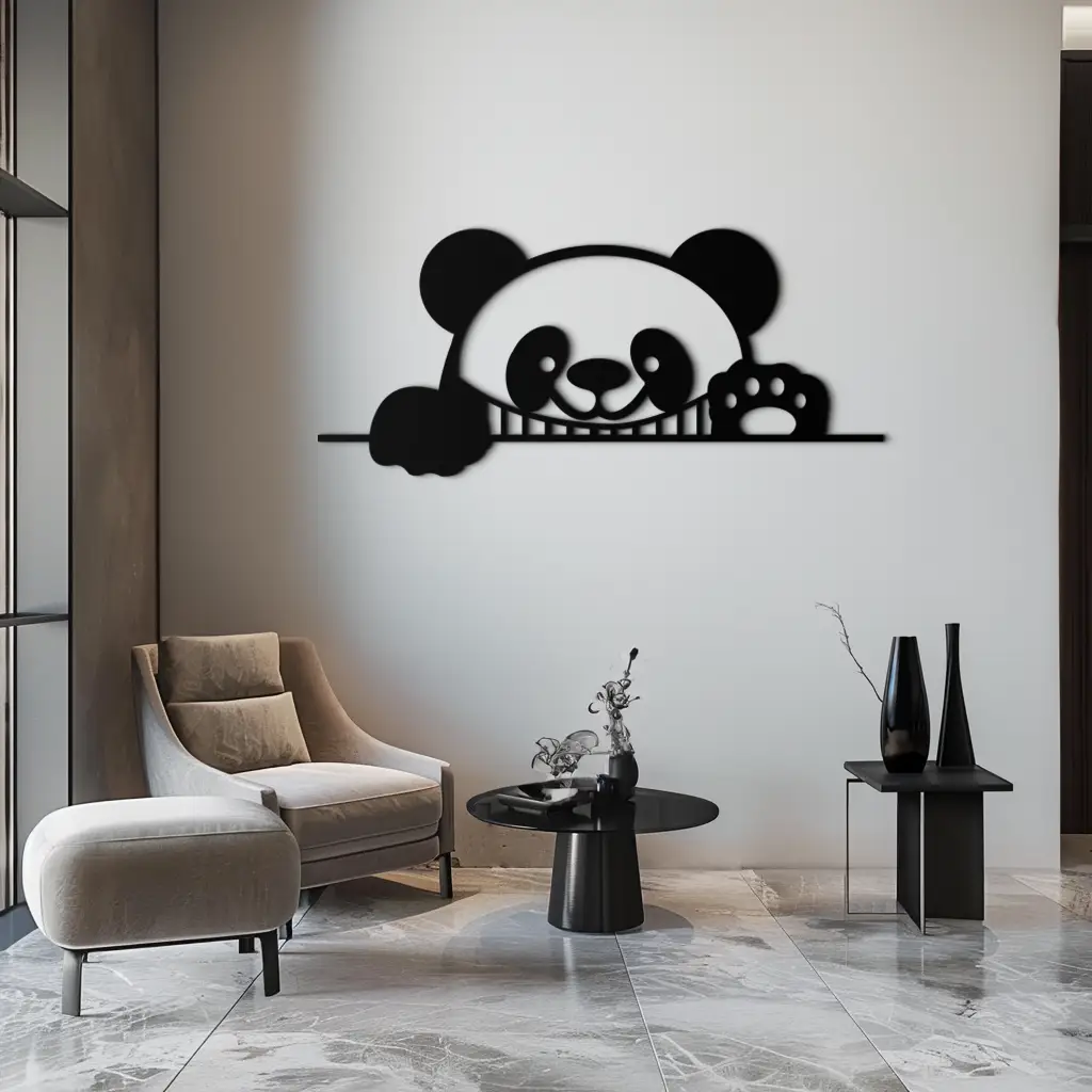 Geometric Panda Metal Wall Art - Playful Minimalist Steel Decor - KAF150 by Enova Art