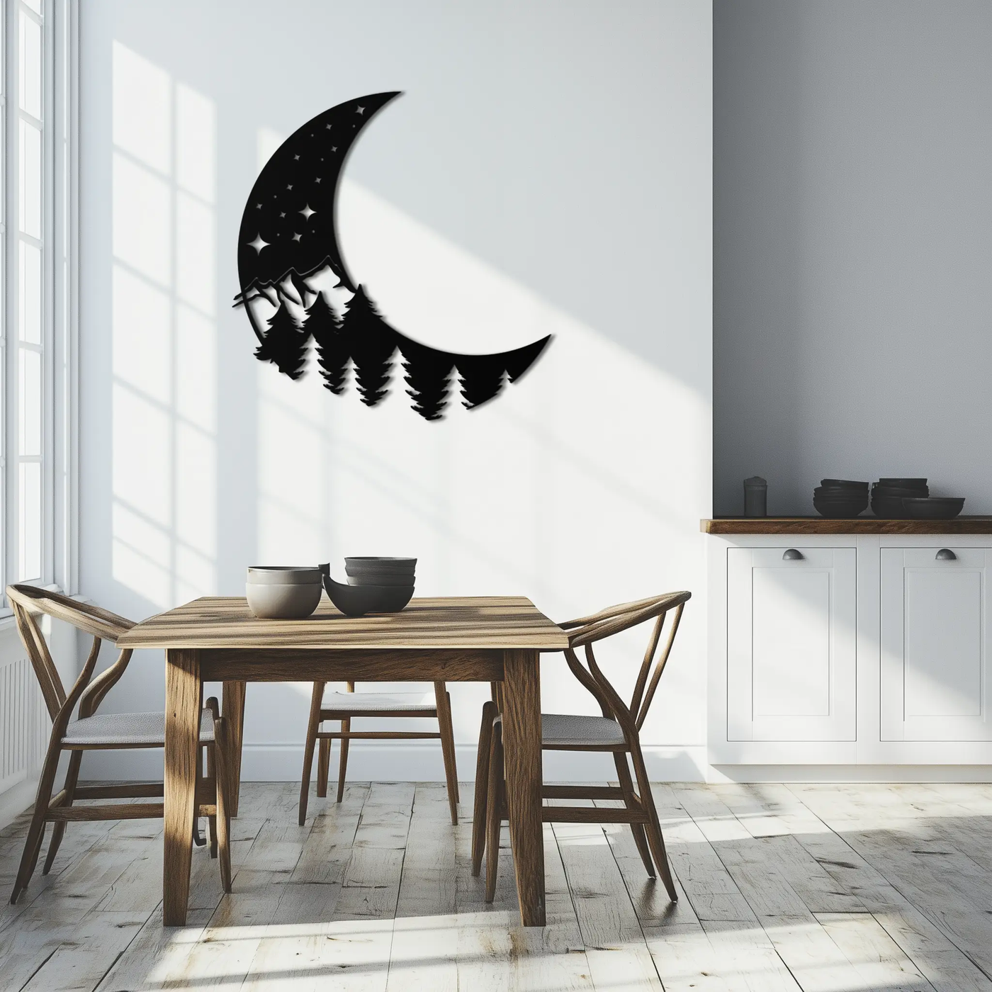 Enchanted Night Moon & Forest Metal Wall Art – Celestial Nature-Inspired Steel Decor - KAF151 by Enova Art