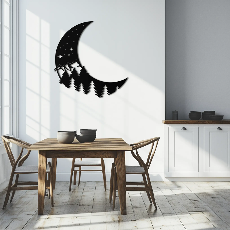 Enchanted Night Moon & Forest Metal Wall Art – Celestial Nature-Inspired Steel Decor - KAF151 by Enova Art