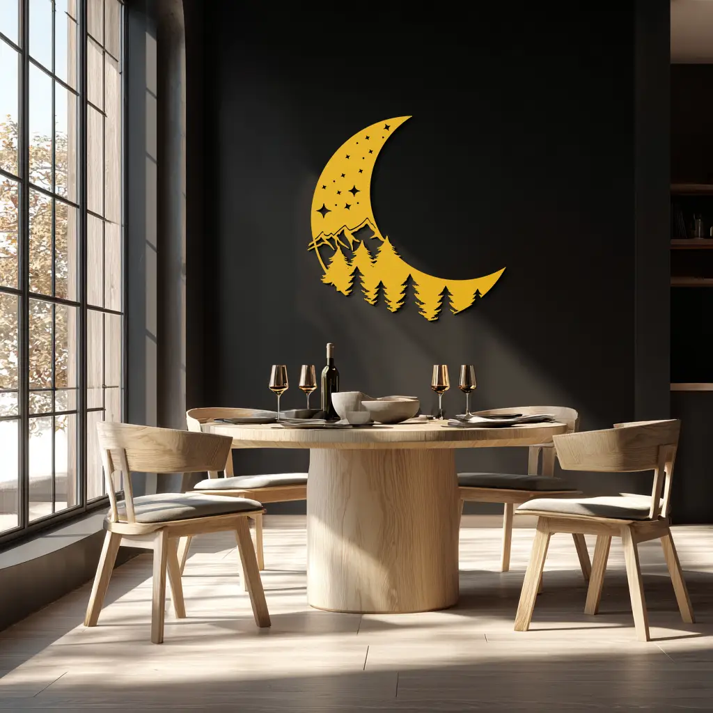 Enchanted Night Moon & Forest Metal Wall Art – Celestial Nature-Inspired Steel Decor - KAF151 by Enova Art