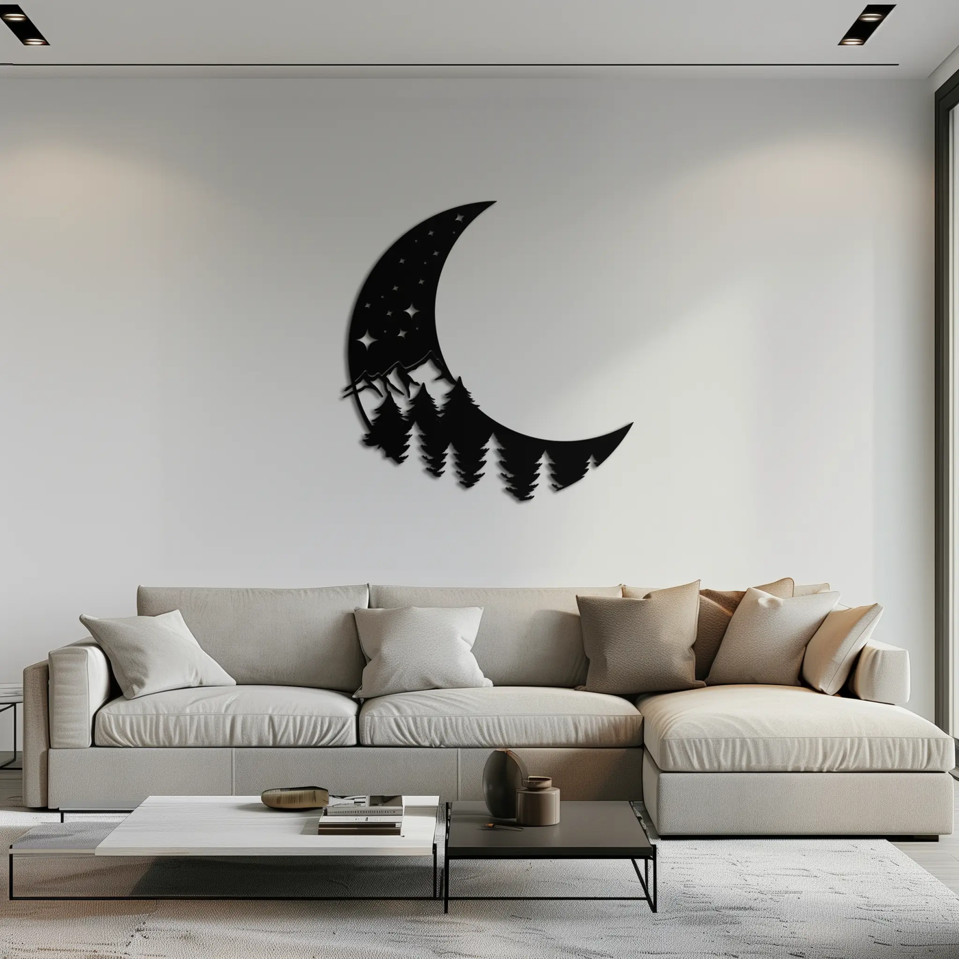 Enchanted Night Moon & Forest Metal Wall Art – Celestial Nature-Inspired Steel Decor - KAF151 by Enova Art