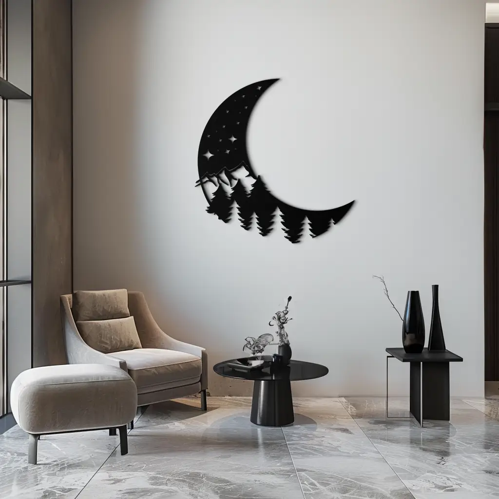 Enchanted Night Moon & Forest Metal Wall Art – Celestial Nature-Inspired Steel Decor - KAF151 by Enova Art