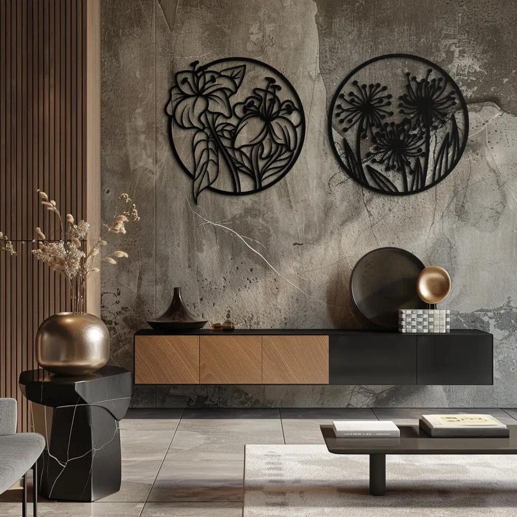 Floral Harmony Metal Wall Art – Elegant Botanical Steel Decor - KAF152 by Enova Art