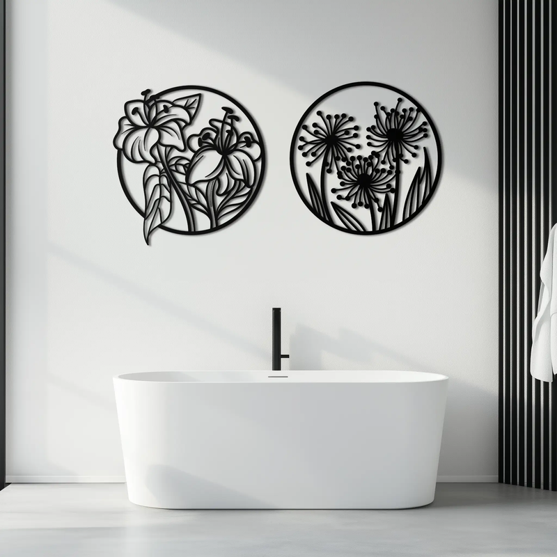 Floral Harmony Metal Wall Art – Elegant Botanical Steel Decor - KAF152 by Enova Art
