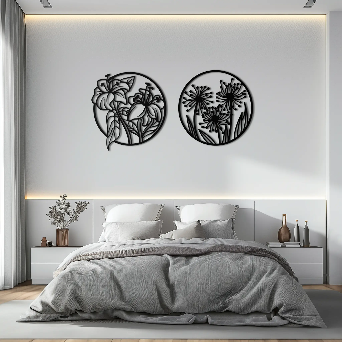 Floral Harmony Metal Wall Art – Elegant Botanical Steel Decor - KAF152 by Enova Art