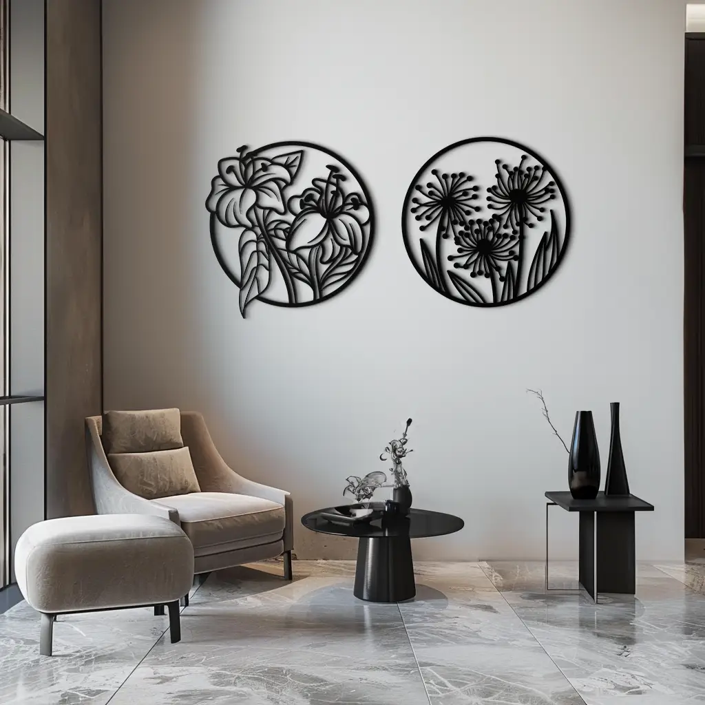 Floral Harmony Metal Wall Art – Elegant Botanical Steel Decor - KAF152 by Enova Art