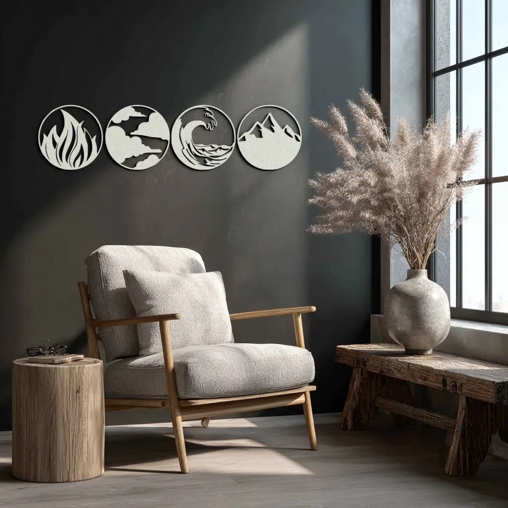 Four Elements Metal Wall Art - Fire, Air, Water, Earth Symbol Set - KAF156 by Enova Art