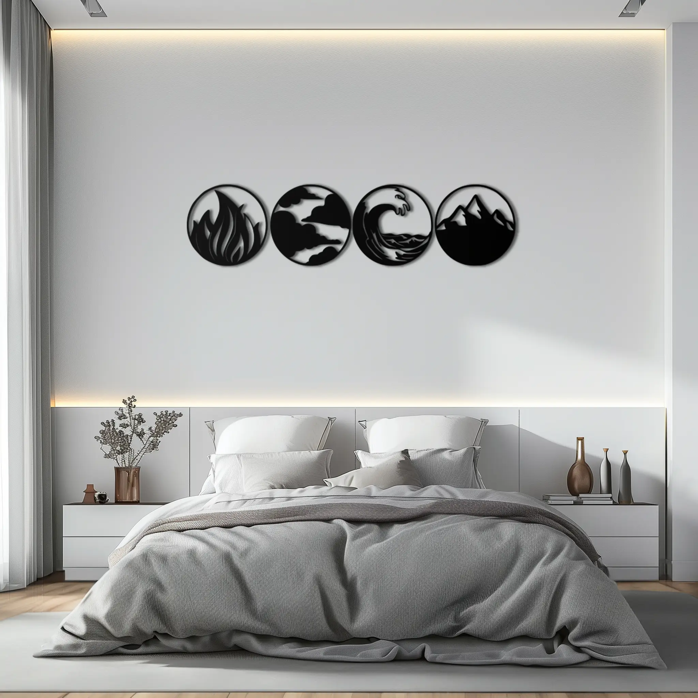 Four Elements Metal Wall Art - Fire, Air, Water, Earth Symbol Set - KAF156 by Enova Art
