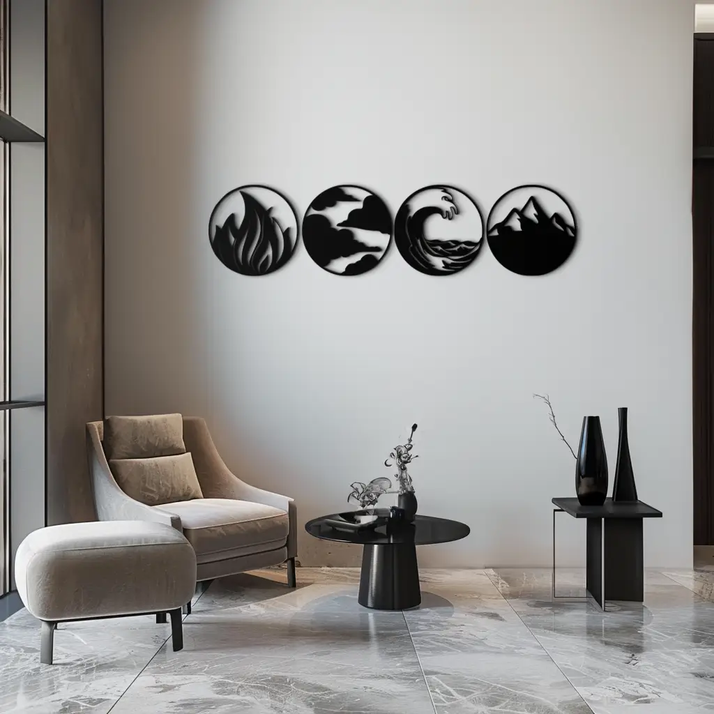 Four Elements Metal Wall Art - Fire, Air, Water, Earth Symbol Set - KAF156 by Enova Art