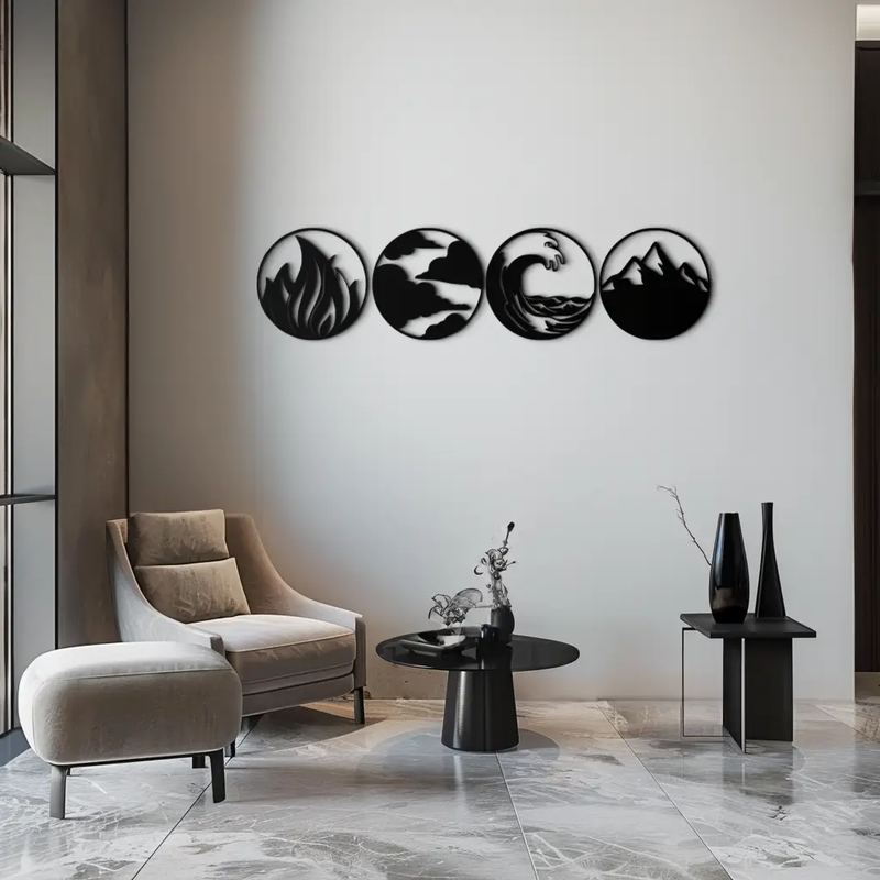 Four Elements Metal Wall Art - Fire, Air, Water, Earth Symbol Set - KAF156 by Enova Art