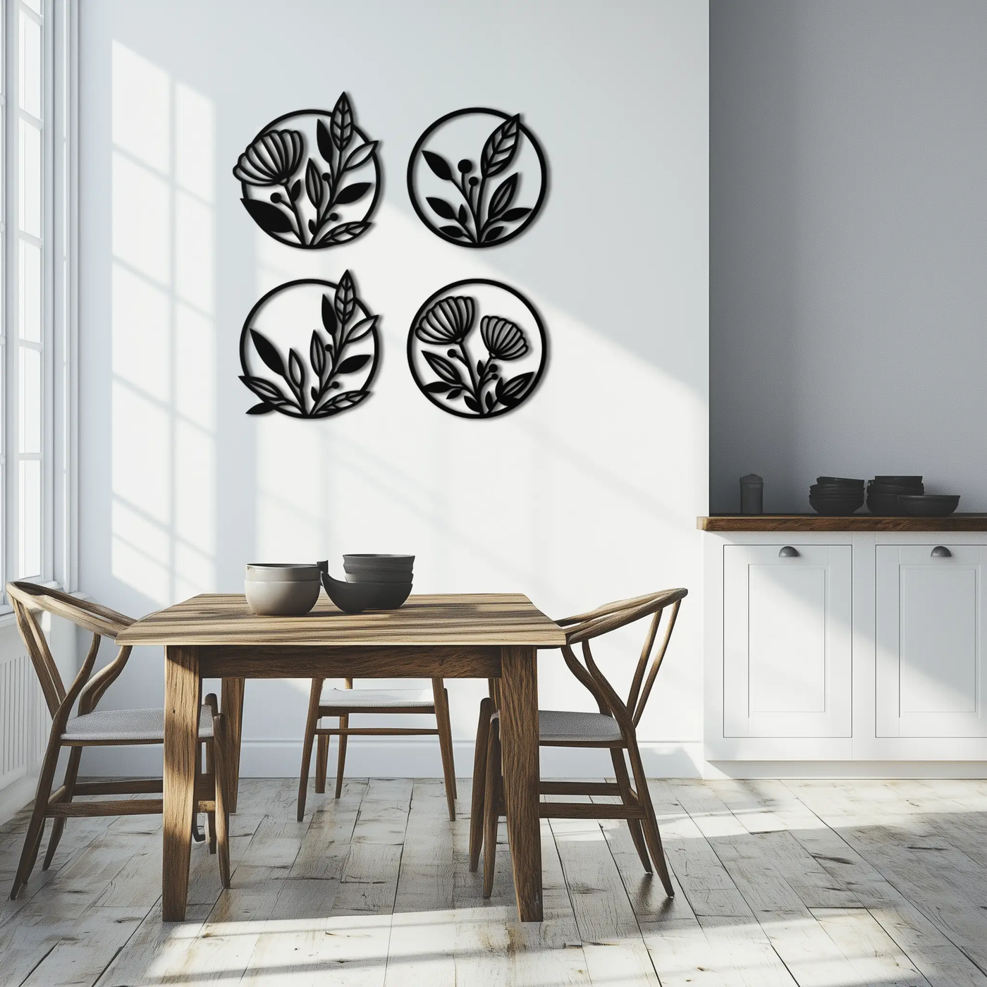 Floral Botanical Metal Wall Art - Nature-Inspired Circle Wall Decor - KAF160 by Enova Art