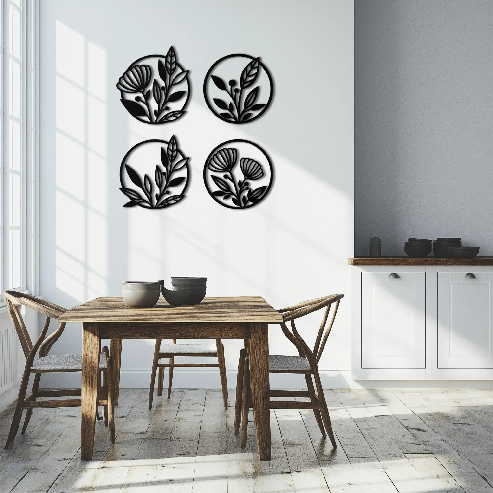 Floral Botanical Metal Wall Art - Nature-Inspired Circle Wall Decor - KAF160 by Enova Art