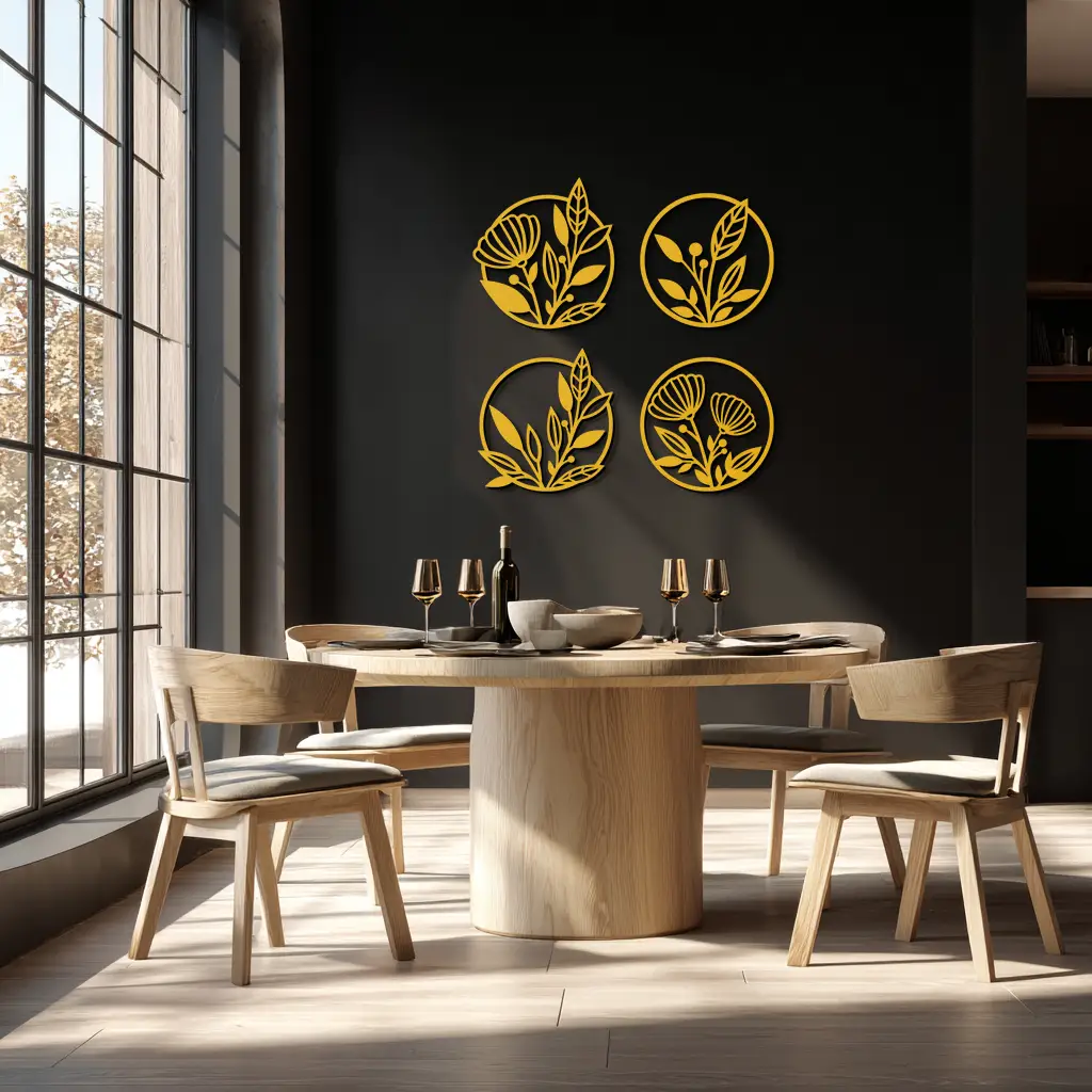 Floral Botanical Metal Wall Art - Nature-Inspired Circle Wall Decor - KAF160 by Enova Art