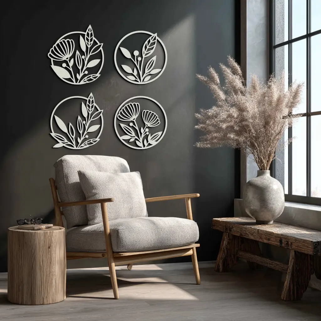 Floral Botanical Metal Wall Art - Nature-Inspired Circle Wall Decor - KAF160 by Enova Art