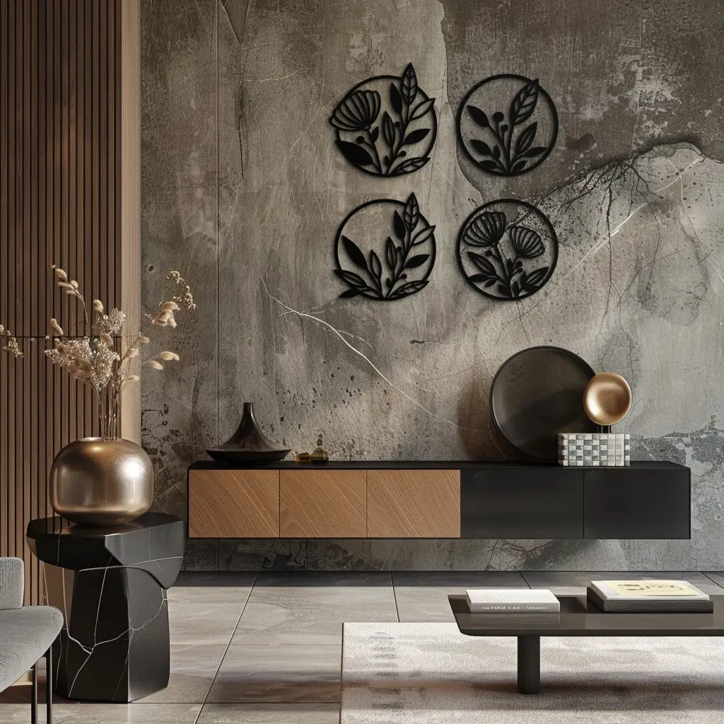 Floral Botanical Metal Wall Art - Nature-Inspired Circle Wall Decor - KAF160 by Enova Art