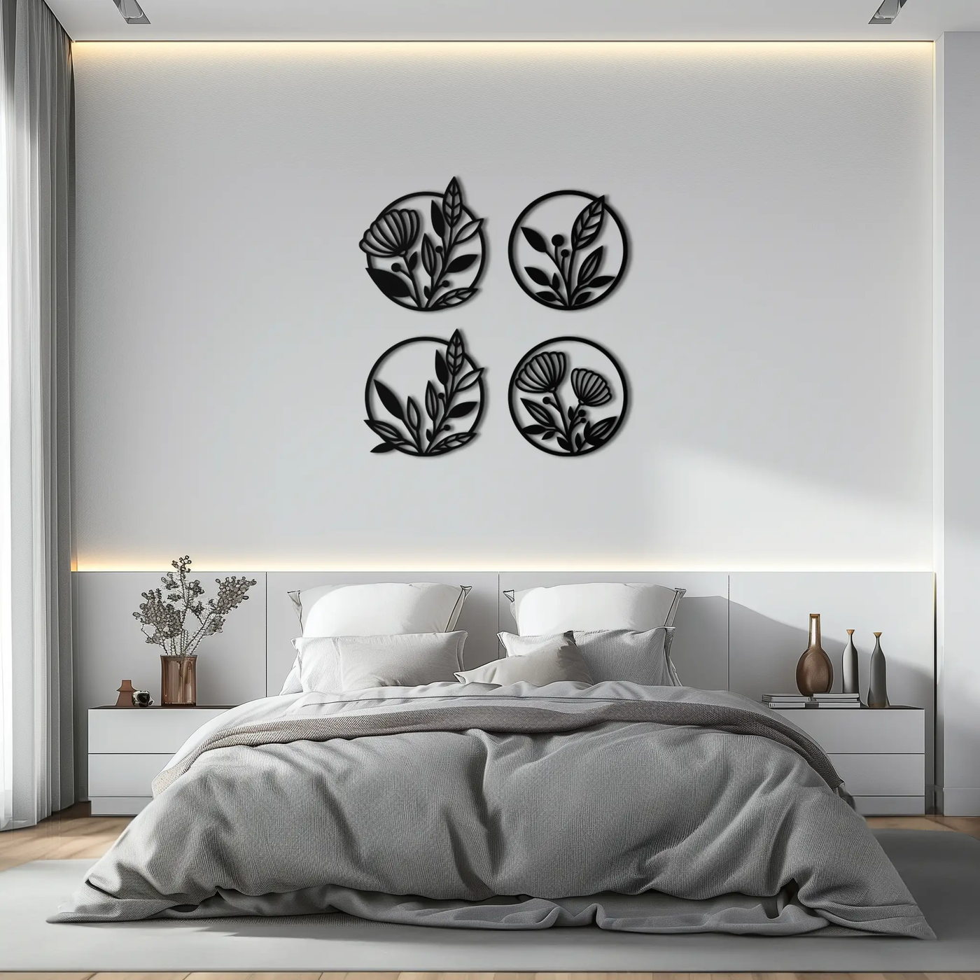 Floral Botanical Metal Wall Art - Nature-Inspired Circle Wall Decor - KAF160 by Enova Art
