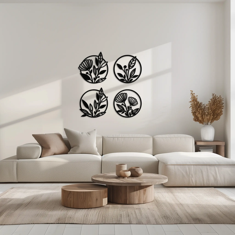 Floral Botanical Metal Wall Art - Nature-Inspired Circle Wall Decor - KAF160 by Enova Art