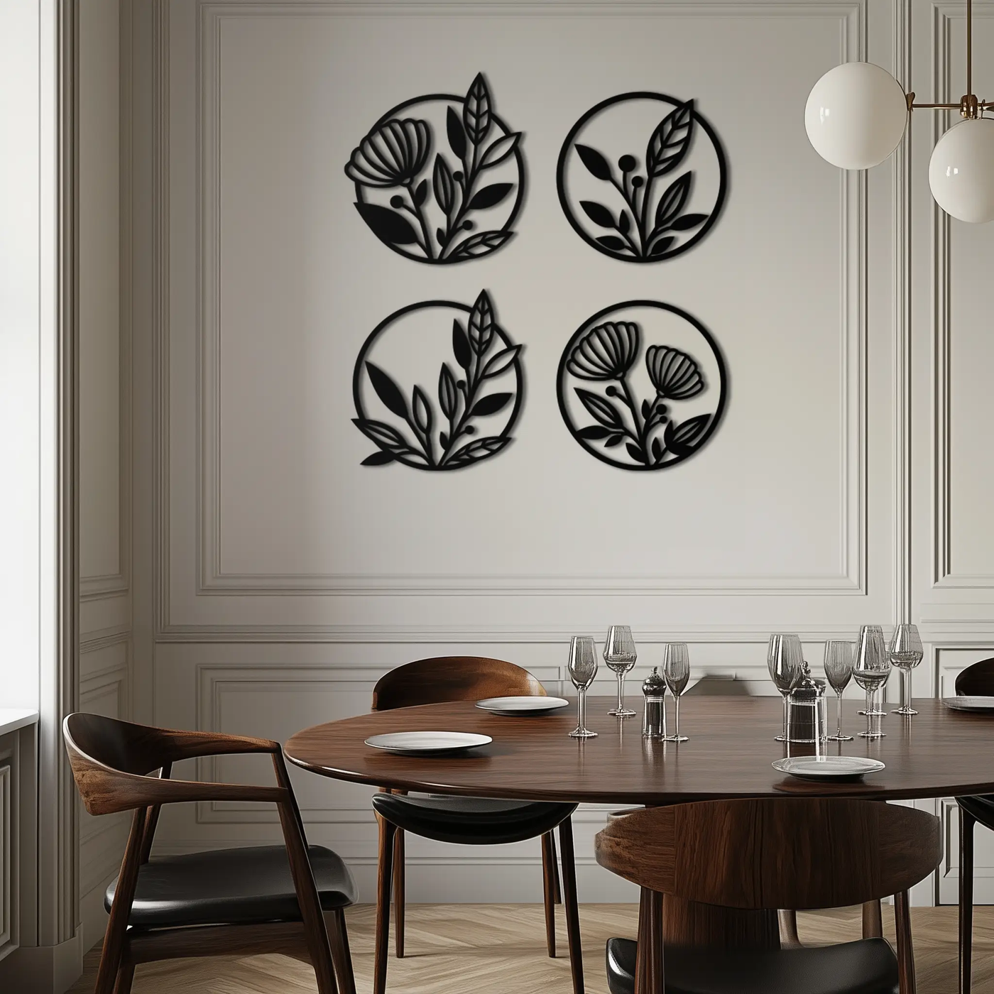 Floral Botanical Metal Wall Art - Nature-Inspired Circle Wall Decor - KAF160 by Enova Art