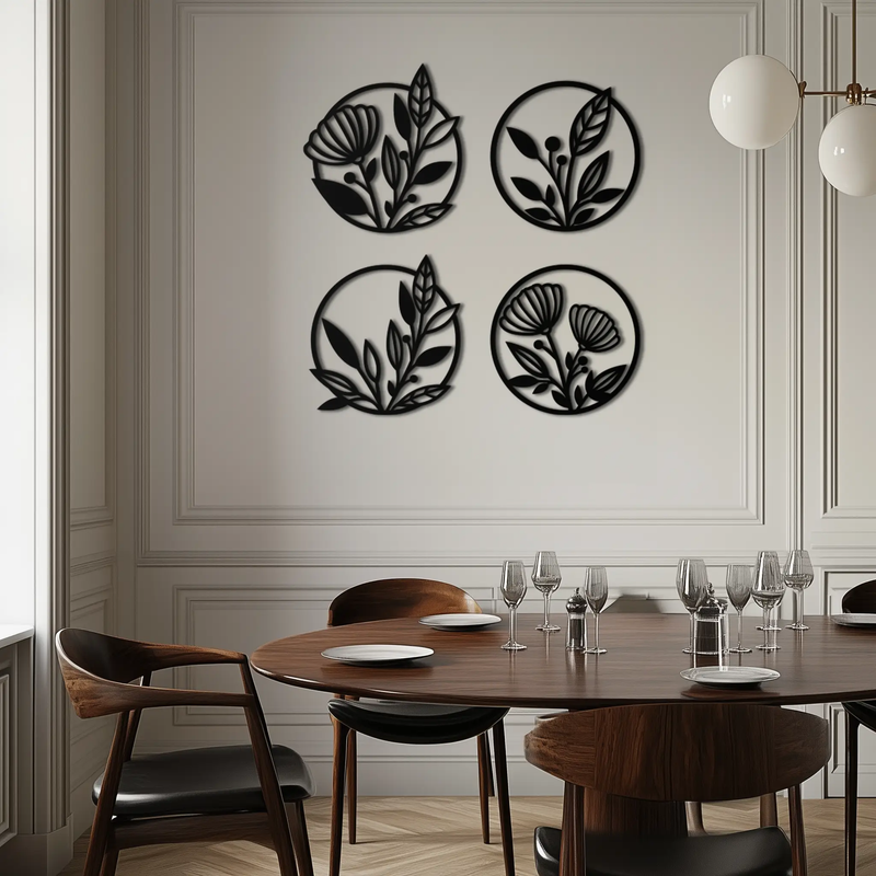 Floral Botanical Metal Wall Art - Nature-Inspired Circle Wall Decor - KAF160 by Enova Art