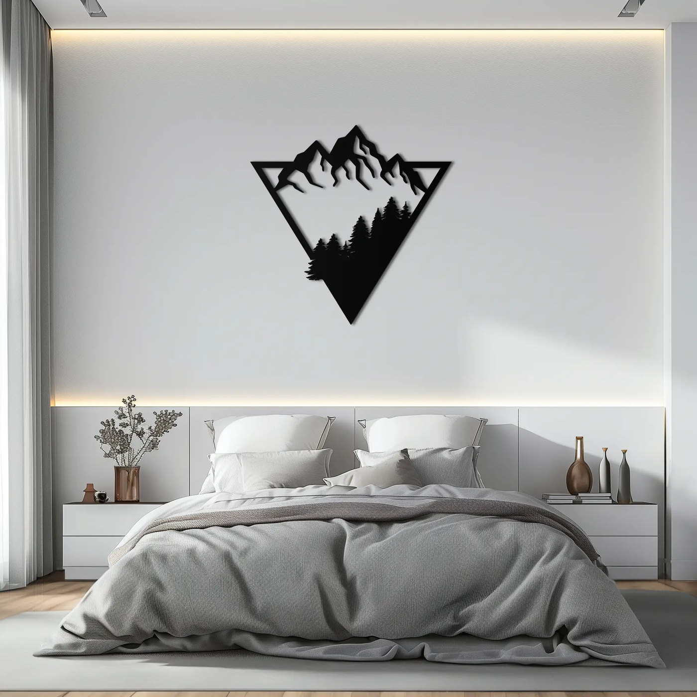 Mountain Forest Metal Wall Art - Geometric Nature Decor- KAF161 by Enova Art