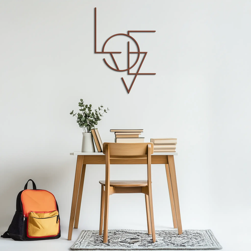 Geometric LOVE Metal Wall Art - Modern Minimalist Wall Decor- KAF162 by Enova Art