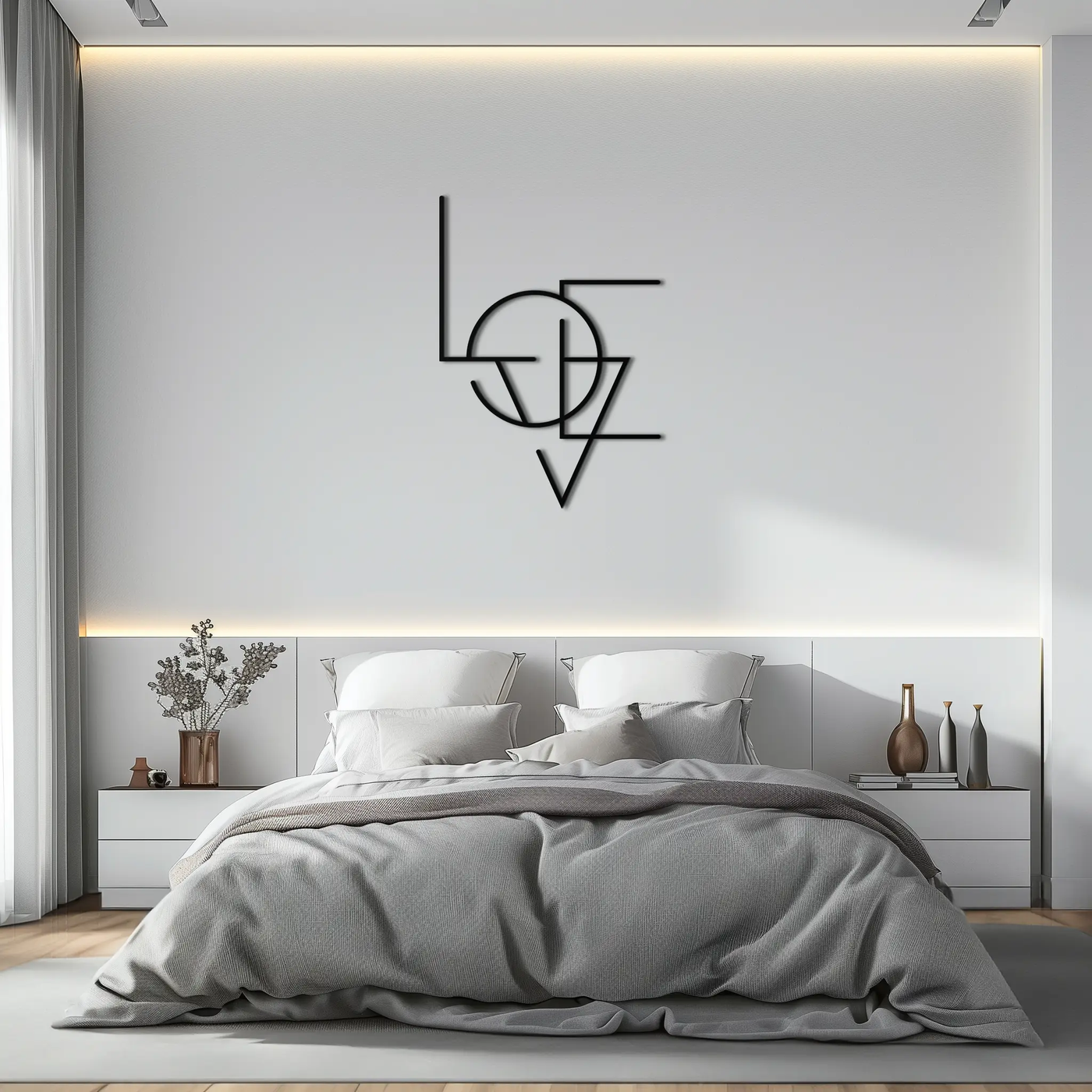 Geometric LOVE Metal Wall Art - Modern Minimalist Wall Decor- KAF162 by Enova Art