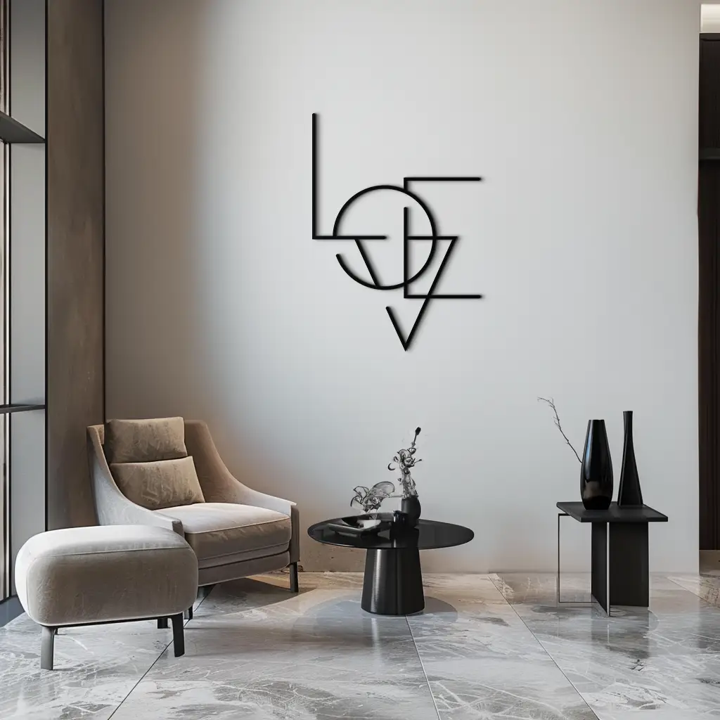 Geometric LOVE Metal Wall Art - Modern Minimalist Wall Decor- KAF162 by Enova Art