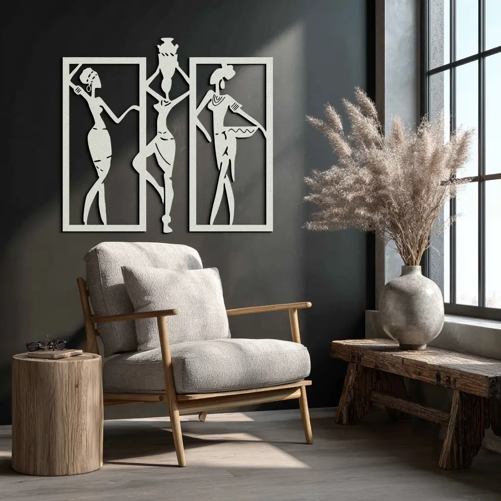 African Women Metal Wall Art - Elegant Tribal Wall Decor- KAF163 by Enova Art