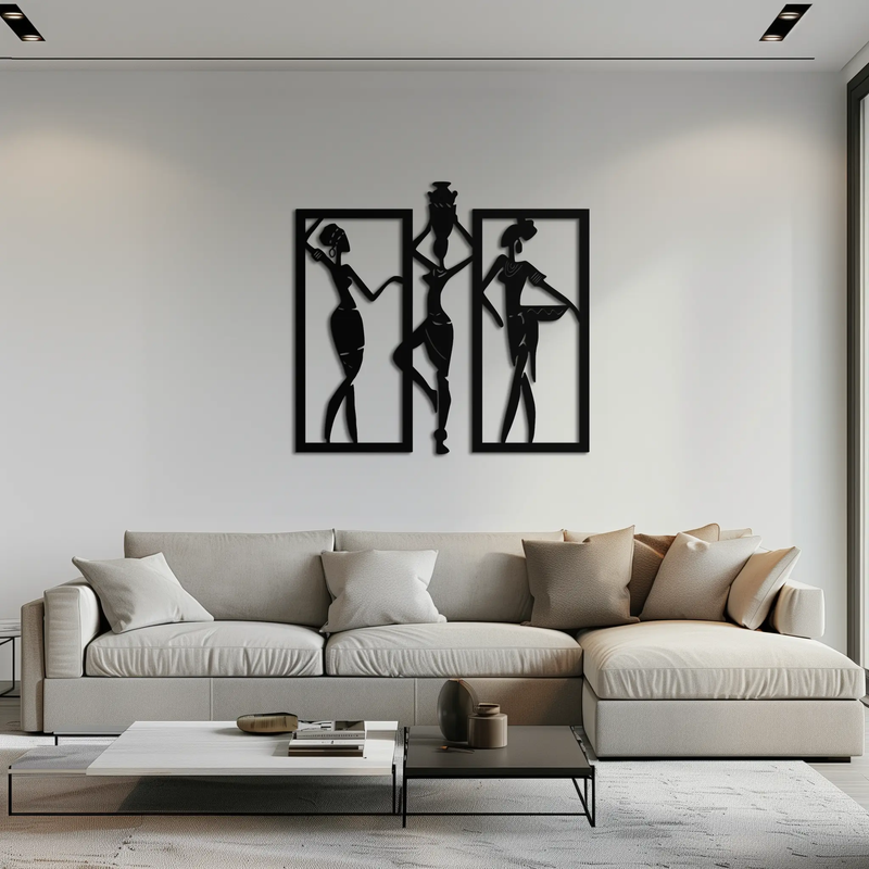 African Women Metal Wall Art - Elegant Tribal Wall Decor- KAF163 by Enova Art