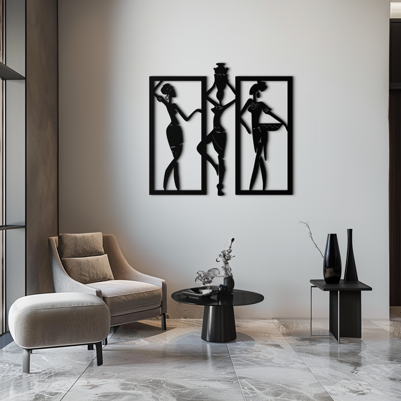 African Women Metal Wall Art - Elegant Tribal Wall Decor- KAF163 by Enova Art