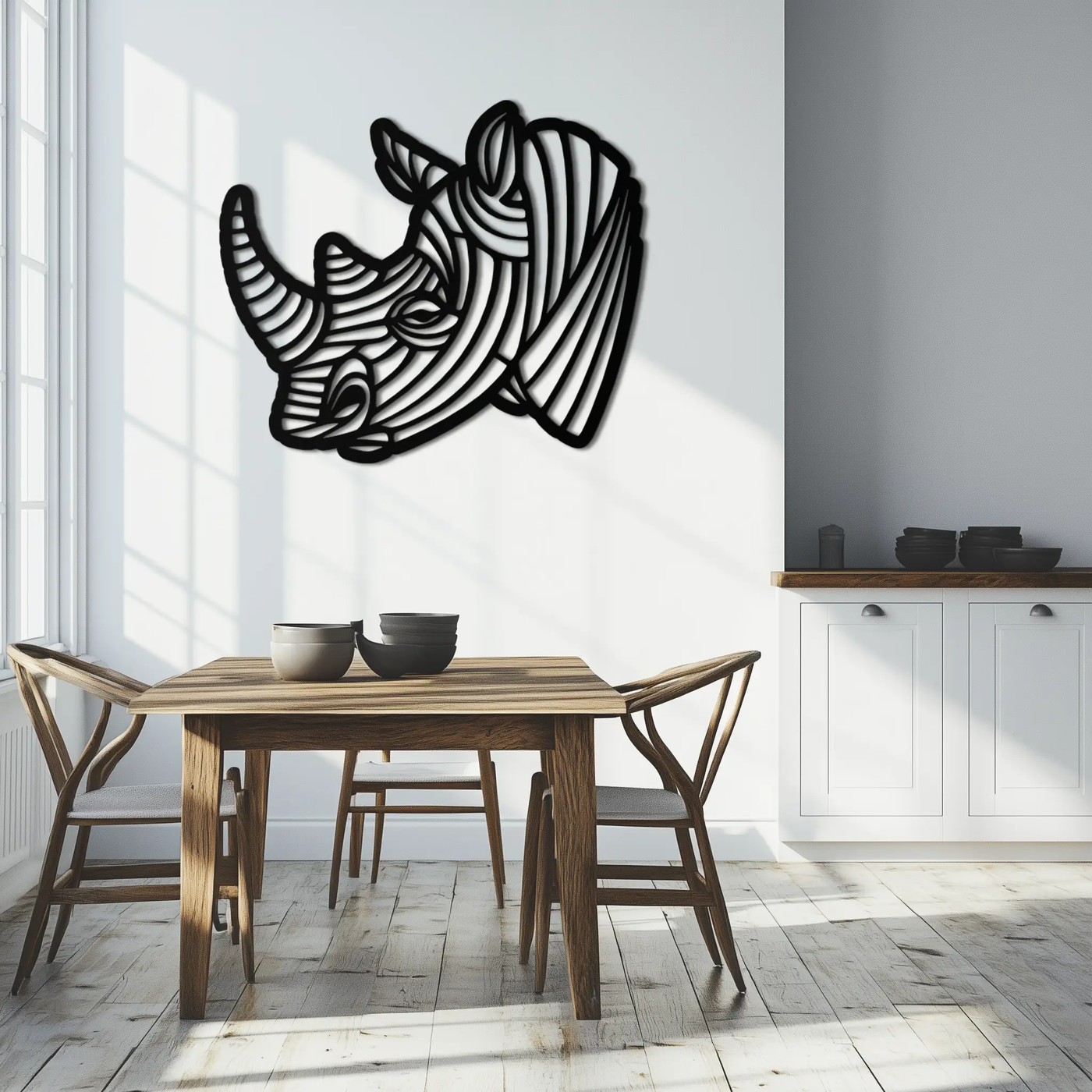 Geometric Rhino Metal Wall Art - Modern Wildlife Decor- KAF164 by Enova Art