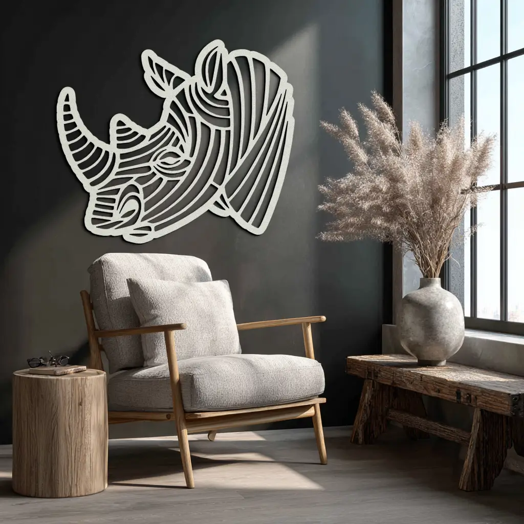 Geometric Rhino Metal Wall Art - Modern Wildlife Decor- KAF164 by Enova Art