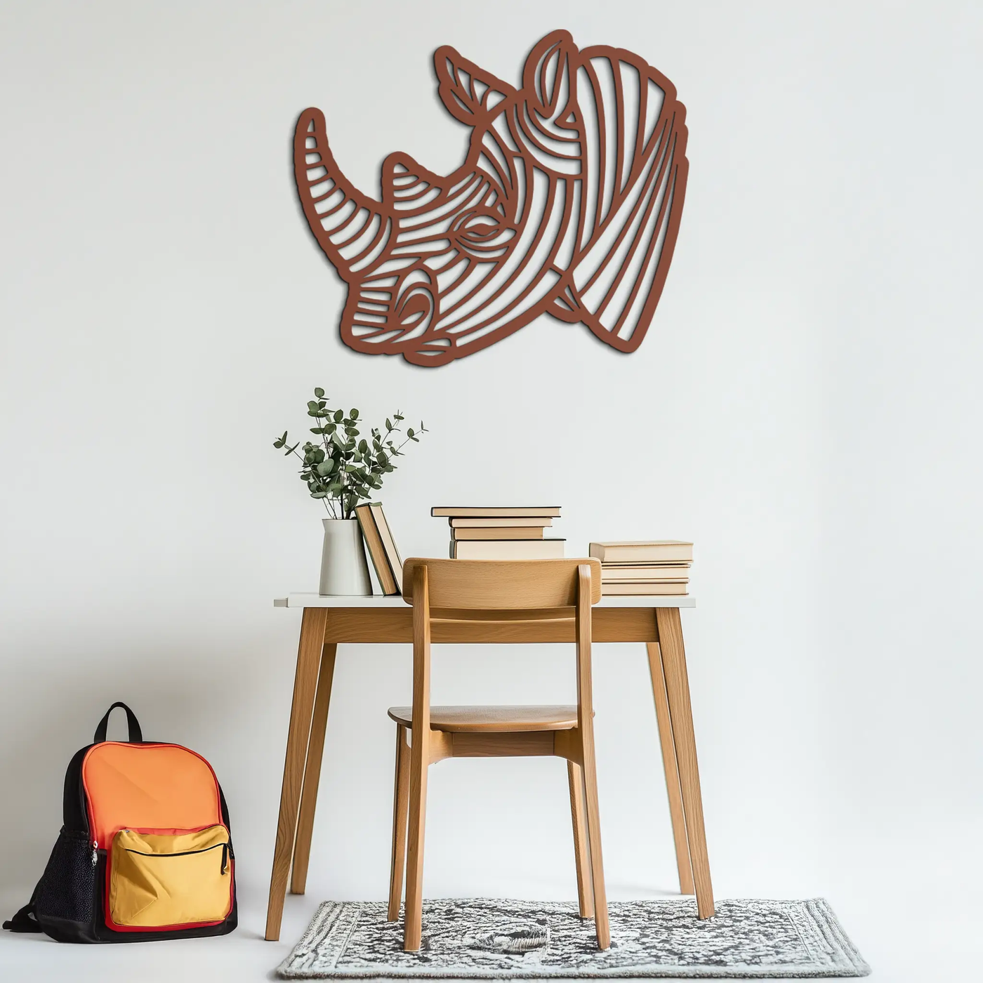 Geometric Rhino Metal Wall Art - Modern Wildlife Decor- KAF164 by Enova Art