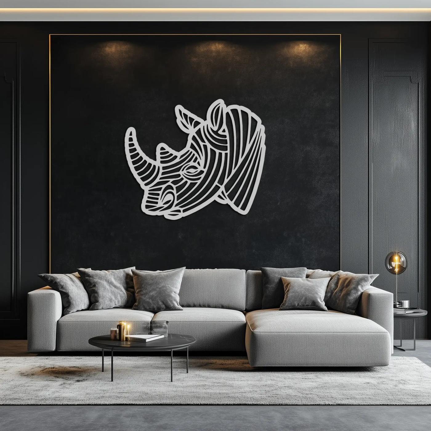 Geometric Rhino Metal Wall Art - Modern Wildlife Decor- KAF164 by Enova Art