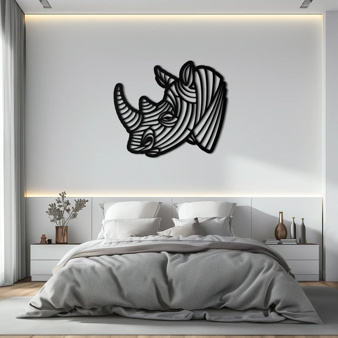 Geometric Rhino Metal Wall Art - Modern Wildlife Decor- KAF164 by Enova Art