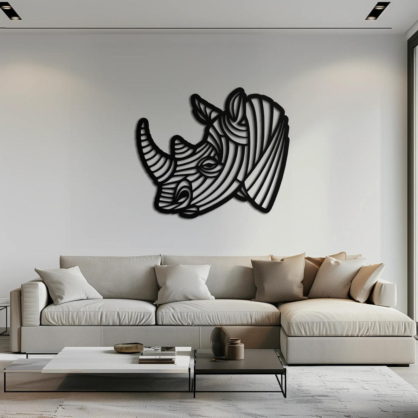 Geometric Rhino Metal Wall Art - Modern Wildlife Decor- KAF164 by Enova Art