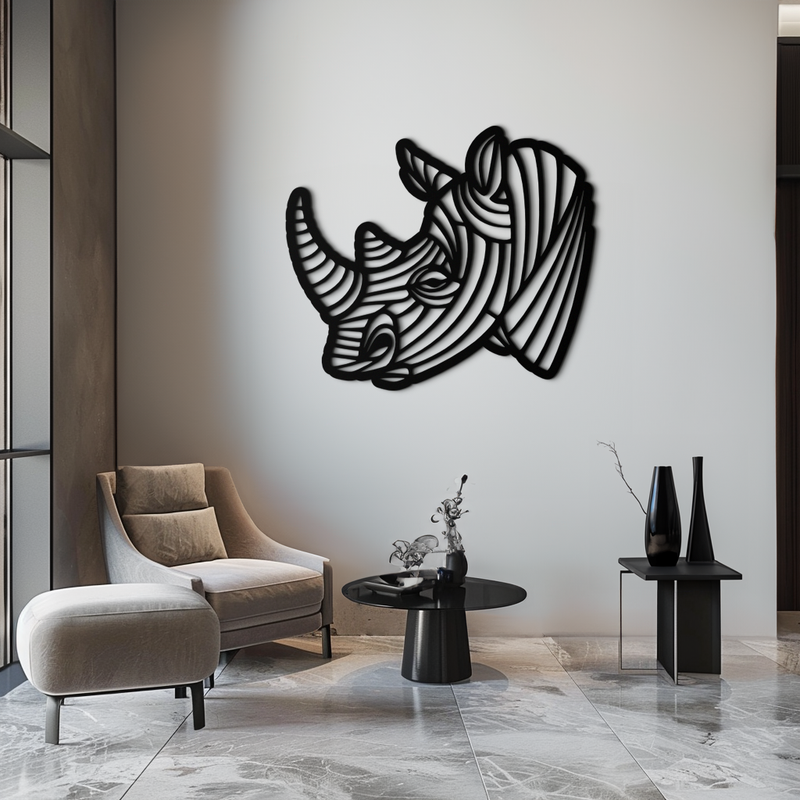 Geometric Rhino Metal Wall Art - Modern Wildlife Decor- KAF164 by Enova Art