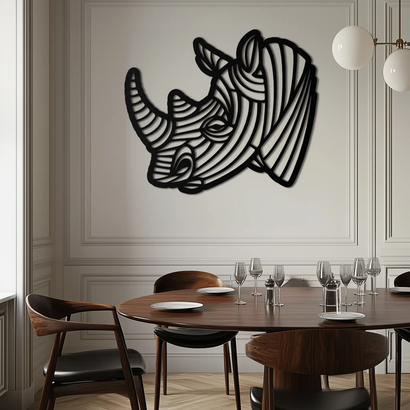 Geometric Rhino Metal Wall Art - Modern Wildlife Decor- KAF164 by Enova Art