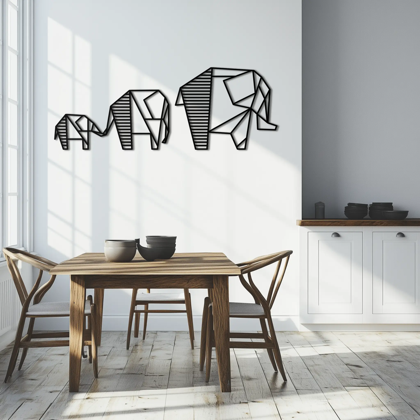 Geometric Elephant Family Metal Wall Art - Modern Minimalist Decor- KAF166 by Enova Art