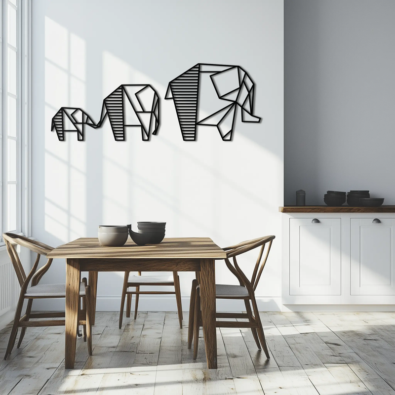 Geometric Elephant Family Metal Wall Art - Modern Minimalist Decor- KAF166 by Enova Art