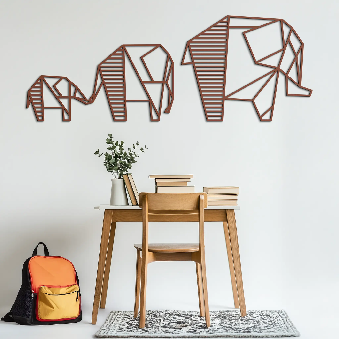 Geometric Elephant Family Metal Wall Art - Modern Minimalist Decor- KAF166 by Enova Art