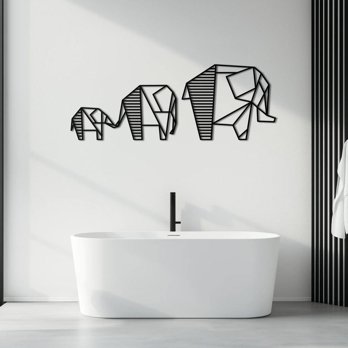 Geometric Elephant Family Metal Wall Art - Modern Minimalist Decor- KAF166 by Enova Art
